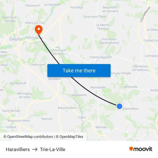 Haravilliers to Trie-La-Ville map