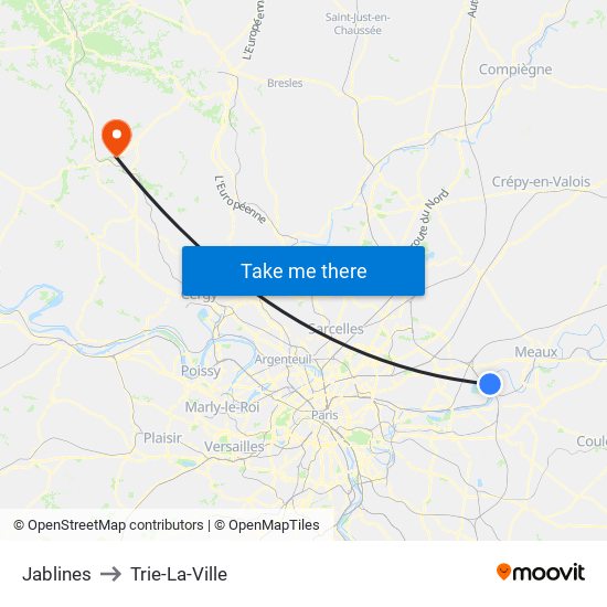 Jablines to Trie-La-Ville map