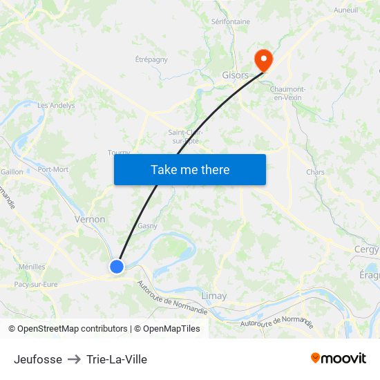 Jeufosse to Trie-La-Ville map