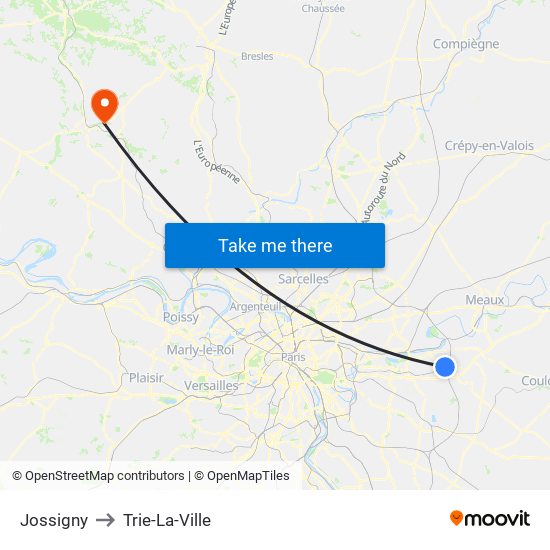 Jossigny to Trie-La-Ville map