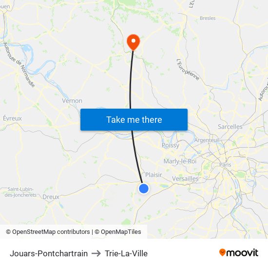 Jouars-Pontchartrain to Trie-La-Ville map