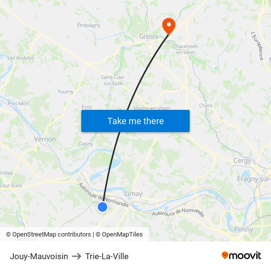 Jouy-Mauvoisin to Trie-La-Ville map