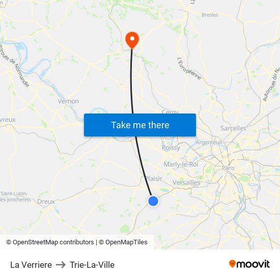 La Verriere to Trie-La-Ville map