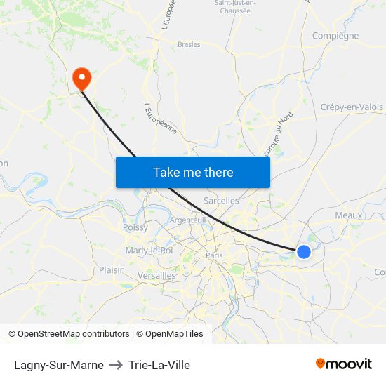 Lagny-Sur-Marne to Trie-La-Ville map