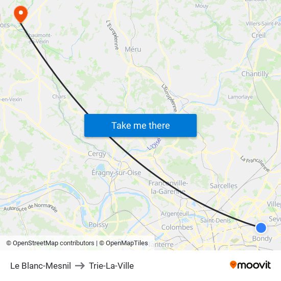 Le Blanc-Mesnil to Trie-La-Ville map