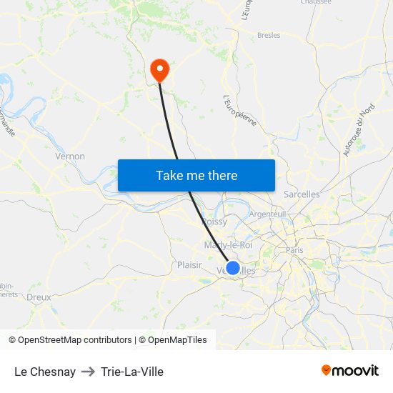 Le Chesnay to Trie-La-Ville map