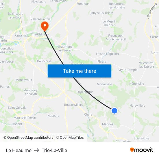 Le Heaulme to Trie-La-Ville map