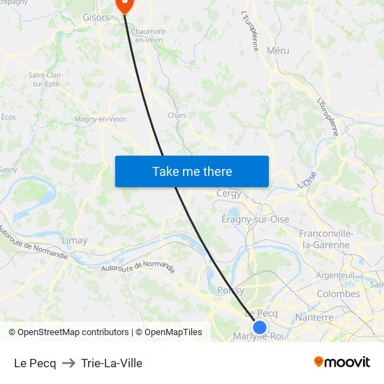 Le Pecq to Trie-La-Ville map