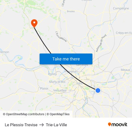 Le Plessis-Trevise to Trie-La-Ville map