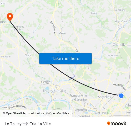 Le Thillay to Trie-La-Ville map