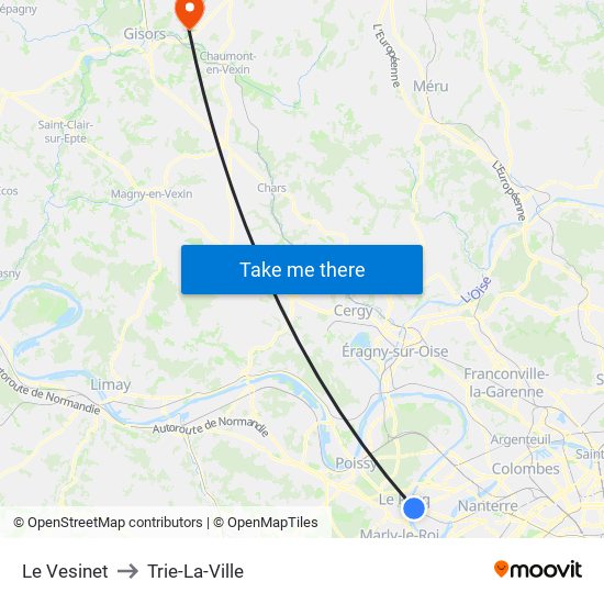 Le Vesinet to Trie-La-Ville map