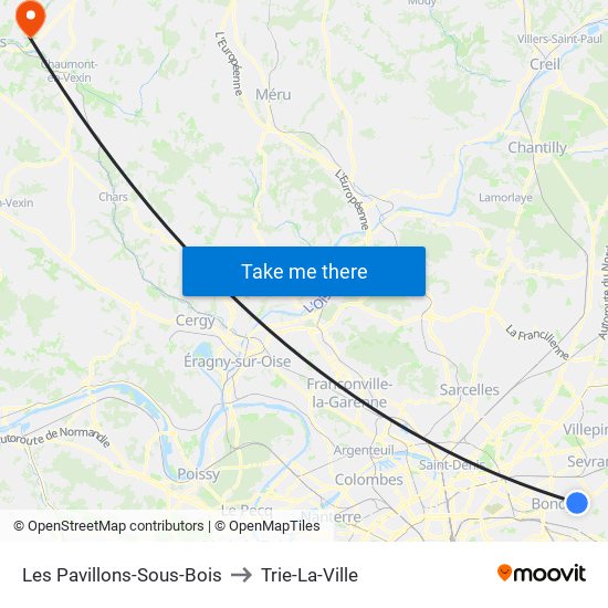 Les Pavillons-Sous-Bois to Trie-La-Ville map