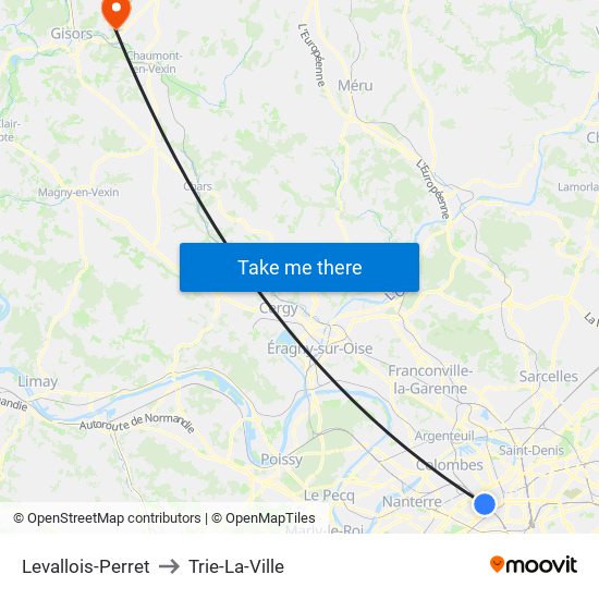 Levallois-Perret to Trie-La-Ville map