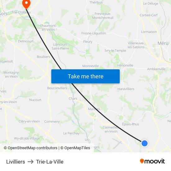 Livilliers to Trie-La-Ville map