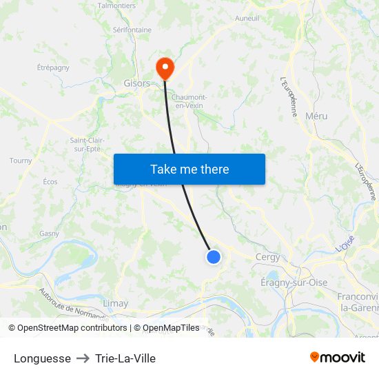 Longuesse to Trie-La-Ville map
