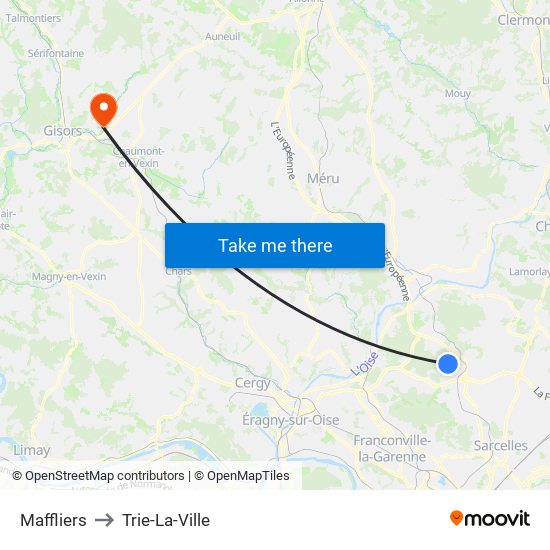 Maffliers to Trie-La-Ville map