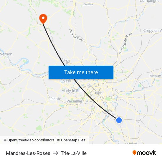 Mandres-Les-Roses to Trie-La-Ville map
