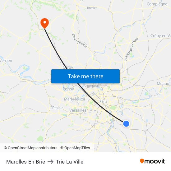 Marolles-En-Brie to Trie-La-Ville map