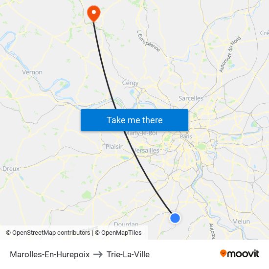 Marolles-En-Hurepoix to Trie-La-Ville map