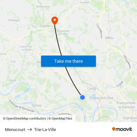 Menucourt to Trie-La-Ville map