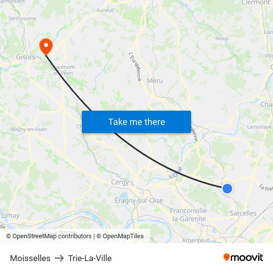 Moisselles to Trie-La-Ville map