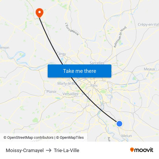 Moissy-Cramayel to Trie-La-Ville map