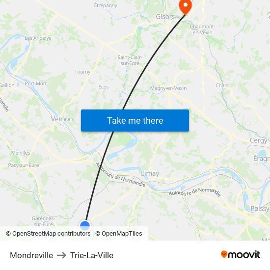 Mondreville to Trie-La-Ville map