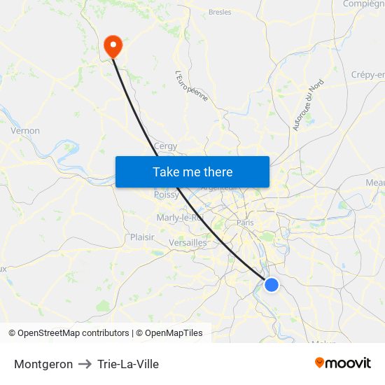 Montgeron to Trie-La-Ville map