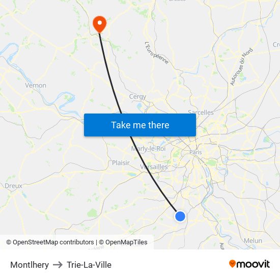 Montlhery to Trie-La-Ville map