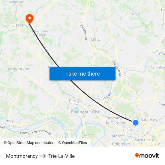 Montmorency to Trie-La-Ville map