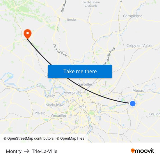 Montry to Trie-La-Ville map