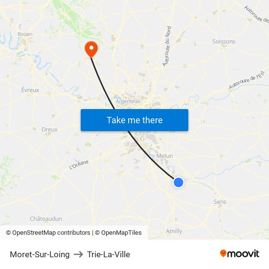 Moret-Sur-Loing to Trie-La-Ville map