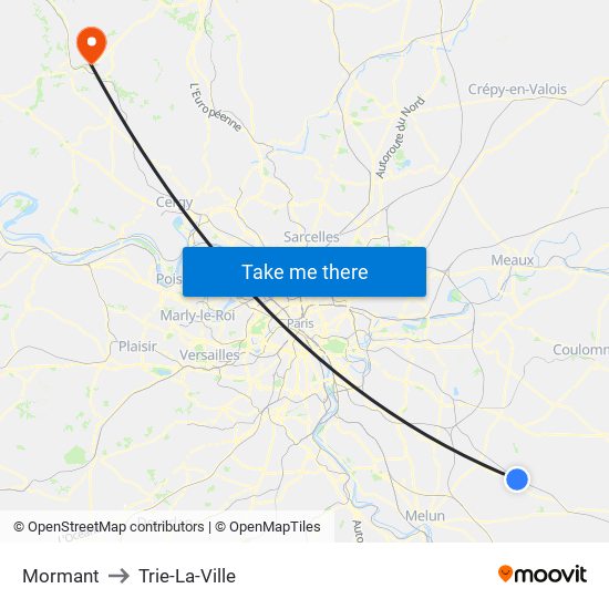 Mormant to Trie-La-Ville map