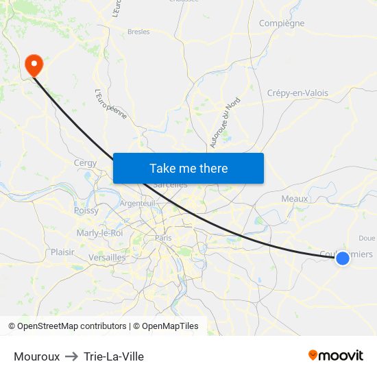 Mouroux to Trie-La-Ville map