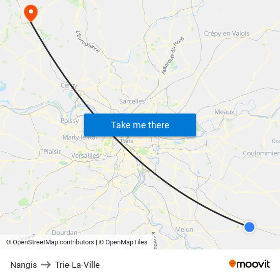 Nangis to Trie-La-Ville map