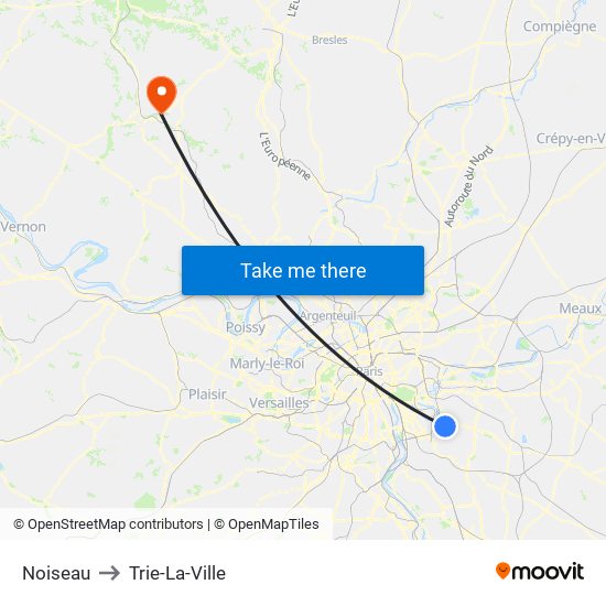 Noiseau to Trie-La-Ville map