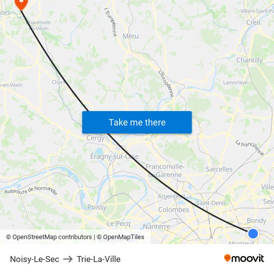 Noisy-Le-Sec to Trie-La-Ville map