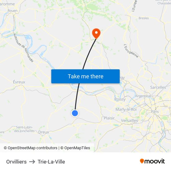 Orvilliers to Trie-La-Ville map