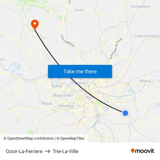 Ozoir-La-Ferriere to Trie-La-Ville map