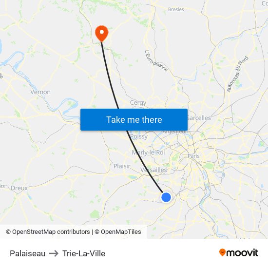 Palaiseau to Trie-La-Ville map