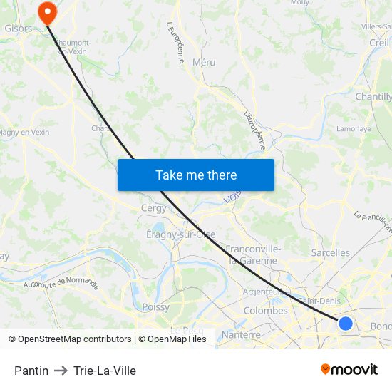 Pantin to Trie-La-Ville map