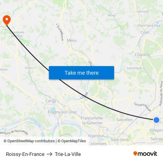 Roissy-En-France to Trie-La-Ville map