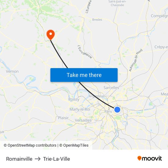 Romainville to Trie-La-Ville map