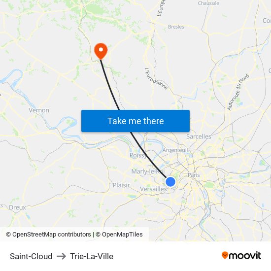 Saint-Cloud to Trie-La-Ville map