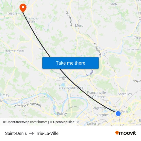Saint-Denis to Trie-La-Ville map
