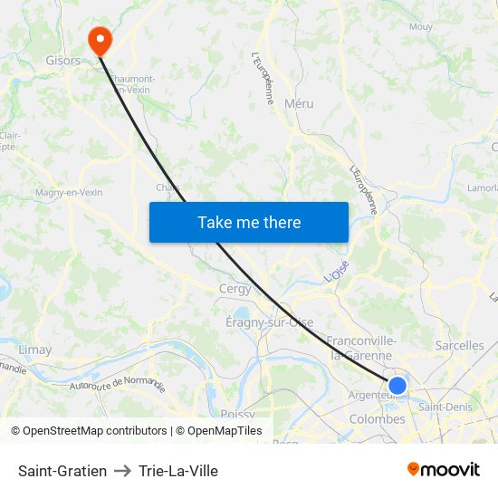 Saint-Gratien to Trie-La-Ville map