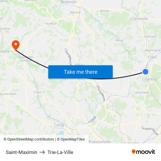 Saint-Maximin to Trie-La-Ville map