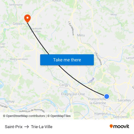 Saint-Prix to Trie-La-Ville map