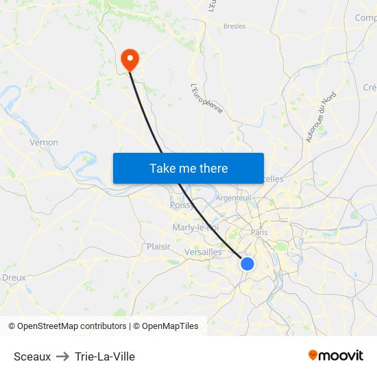 Sceaux to Trie-La-Ville map