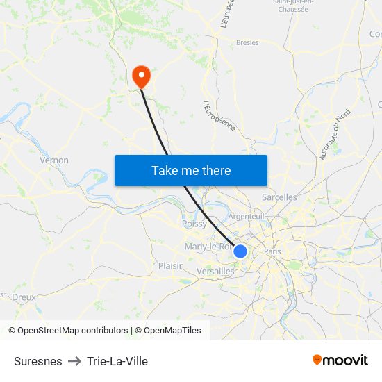 Suresnes to Trie-La-Ville map